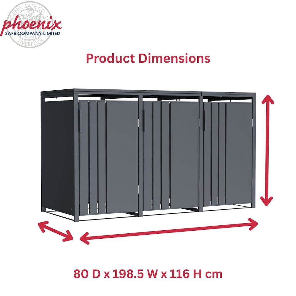 image 1 of Phoenix Outdoor Triple Wheelie Bin Store for 3 x 240L Bins, Soft Close Metal Storage, Anthracite GB3300AA