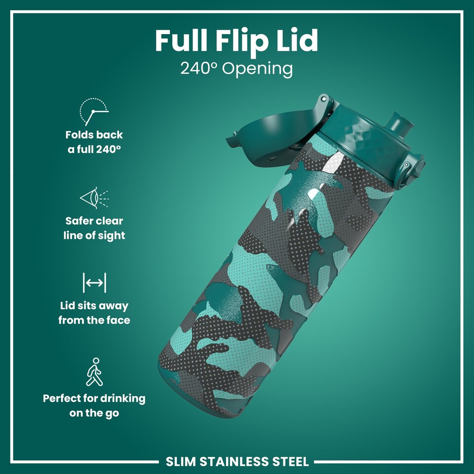 image 1 of Leak Proof Slim Water Bottle, Stainless Steel, 600ml (20oz)