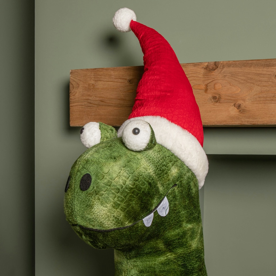 image 1 of 1.17m Humongous Green Standing Christmas Dinosaur with Santa Hat