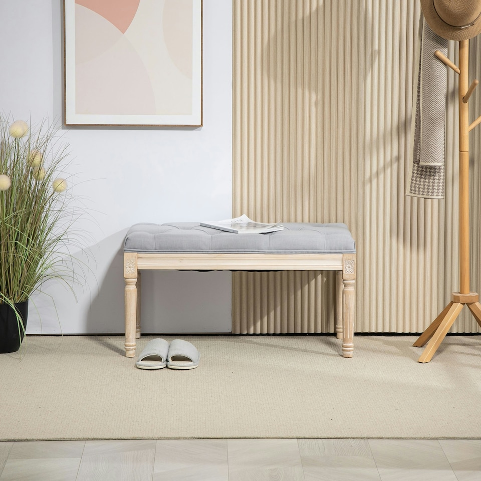 image 1 of HOMCOM End of Bed Bench Tufted Upholstered Foot Stool, Light Grey