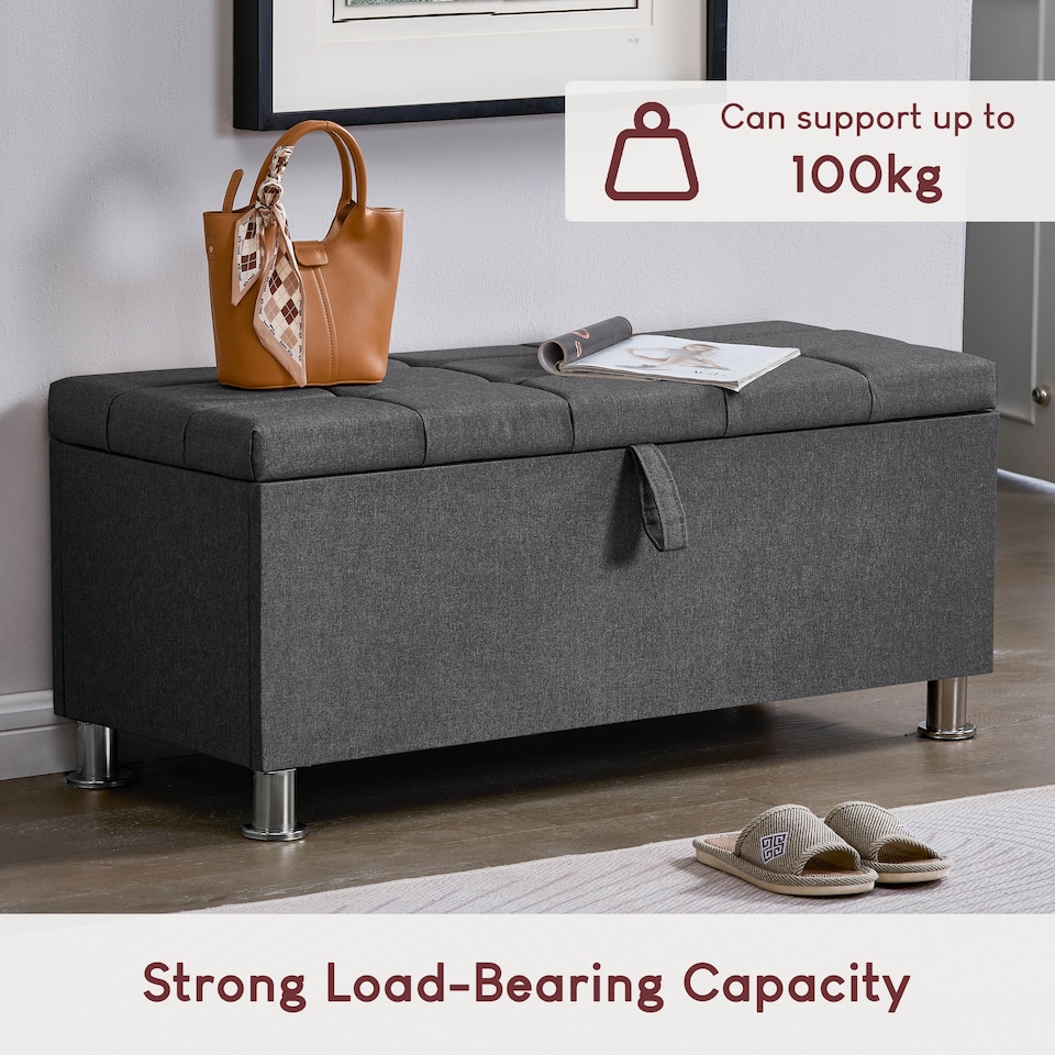 image 1 of Vida Designs Valencia Storage Ottoman Bedroom Hallway Chest Bench, Dark Grey Linen | Grey | Grey