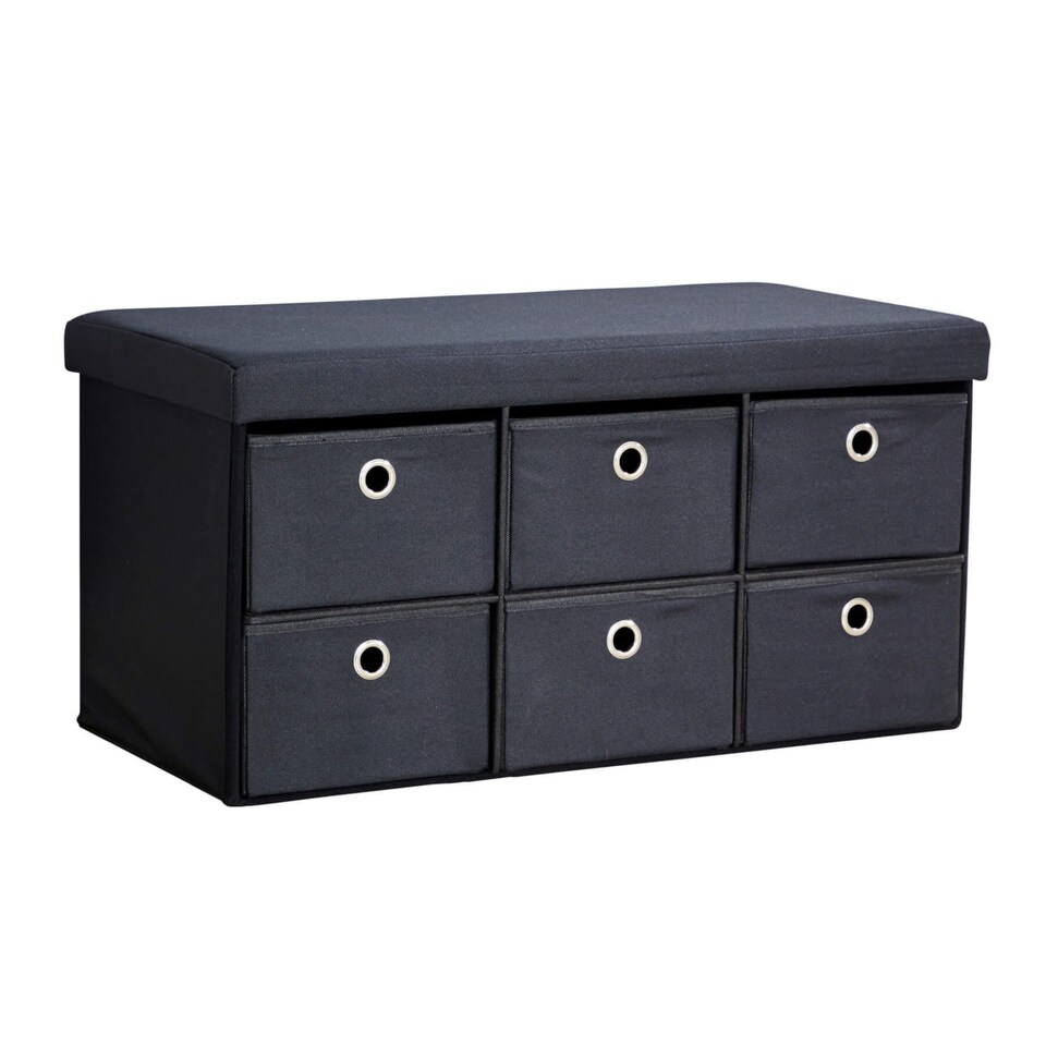 image 1 of Folding Ottoman Storage Bench 6 Drawer Compact Space-Saving Furniture | Black