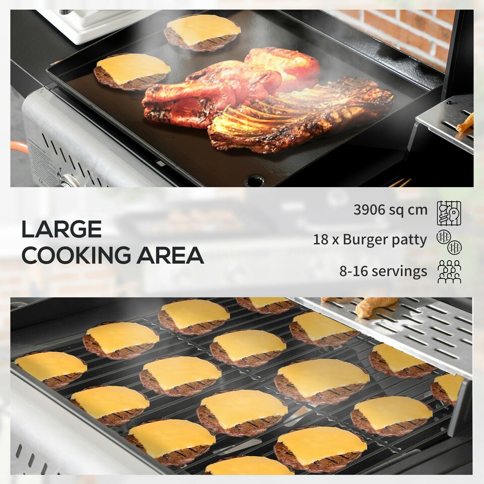 image 1 of Outsunny Gas Grill and Plancha with 12 kW 4+1 Burners for Garden Party