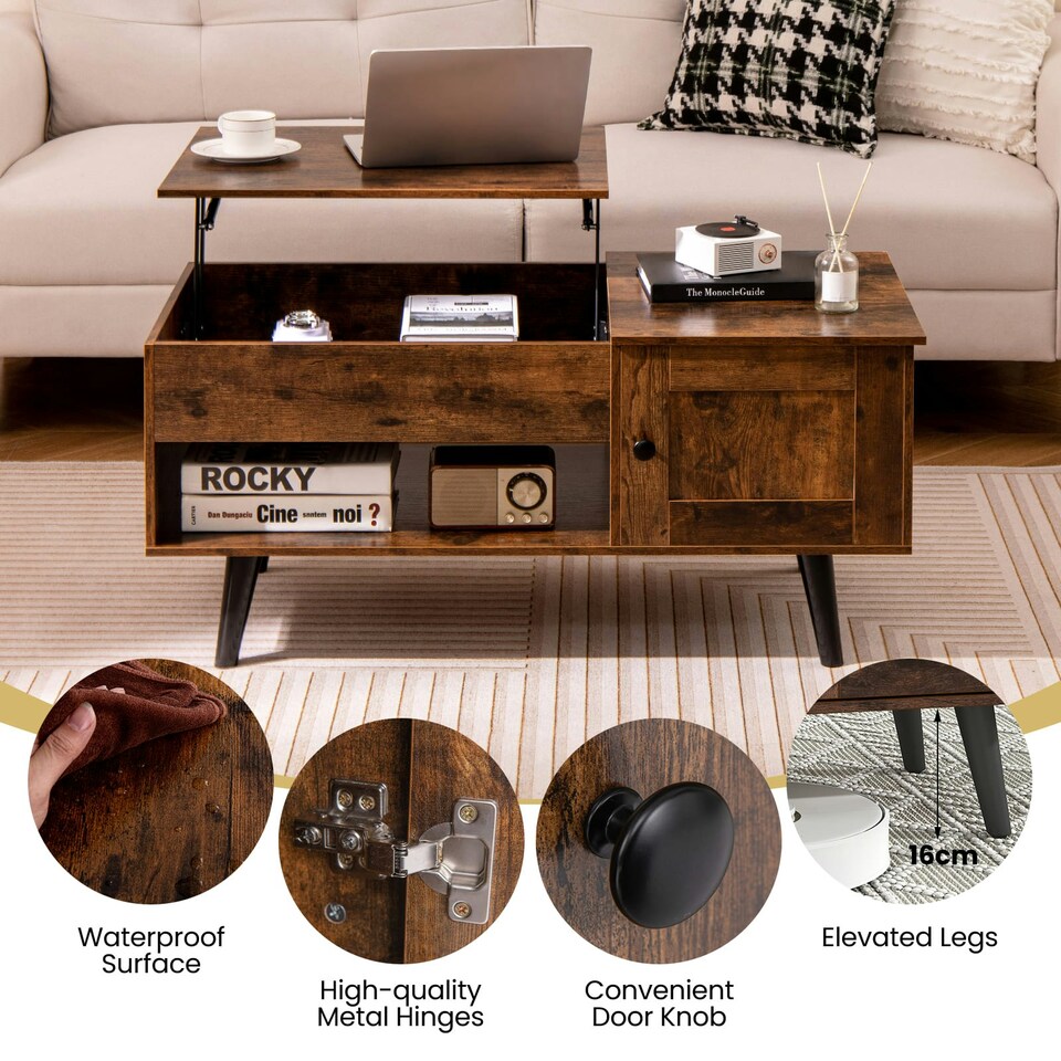 image 1 of COSTWAY Lift Top Coffee Table w/Hidden Compartment Brown Brown