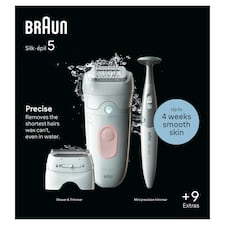 Braun Silk-épil 5,  Epilator For Easy Hair Removal, Lasting Smooth Skin, 5-230, White/Flamingo