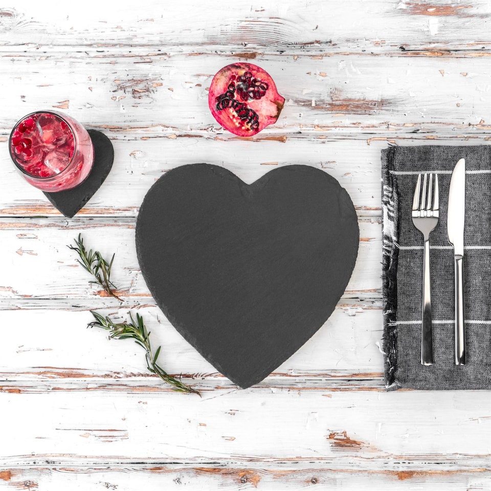 image 1 of Argon Tableware Heart Slate Placemats - 25cm - Pack of 6 | Black | Natural