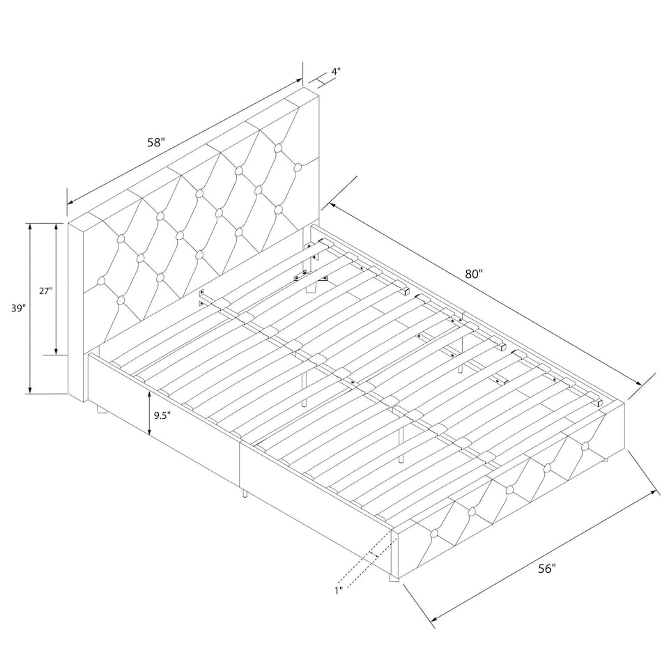 image 1 of Dakota Upholstered Bed PU Black, Double