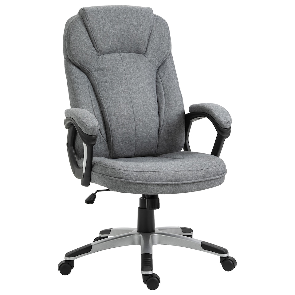 image 1 of Vinsetto Office Chair, Linen Fabric Desk Chair, Height Adjustable Computer Chair with Padded Armrests, Swivel Wheels and Tilt Function, Grey
