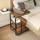 image 4 of COSTWAY Set of 2 C-shaped End Table Couch Table w/Shelves Brown