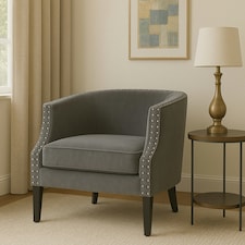 Interiors by Premier Grey Velvet Studded Chair, Easy to Clean Leather Armchair, Body Supportive Accent Chair
