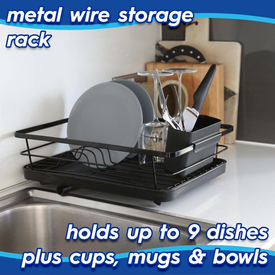 image 1 of Harbour Housewares Metal Dish Drainer Rack with Drip Tray - Black | Black | Black