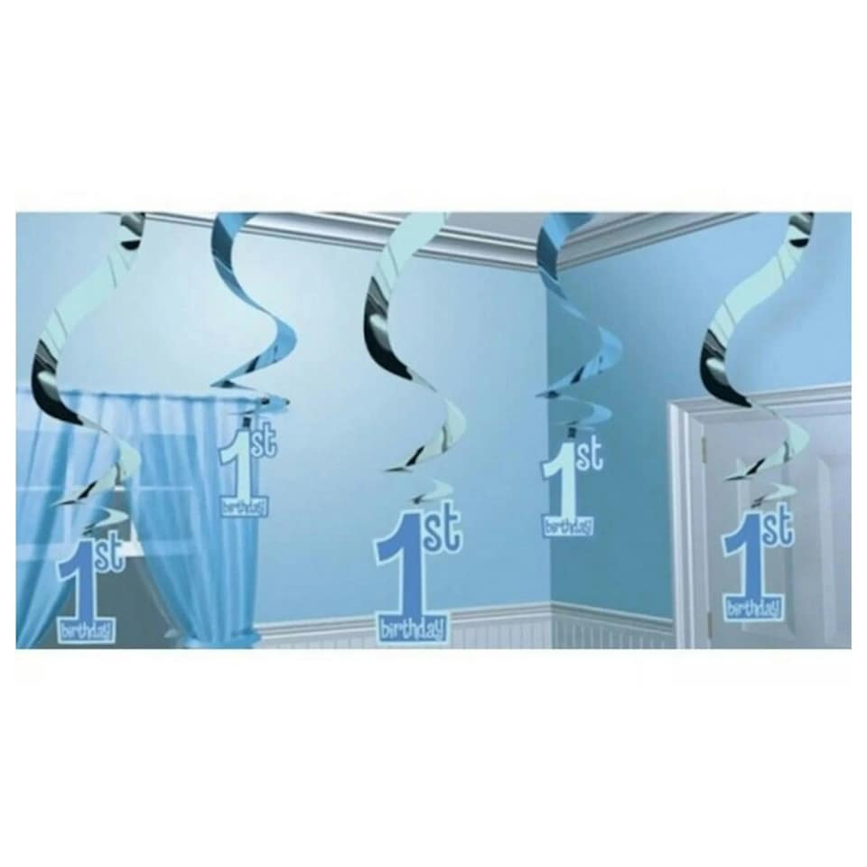 Amscan Swirl 1st Birthday Hanging Decoration - Blue - One Size