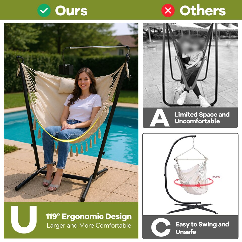 image 1 of COSTWAY Hammock Chair with Stand Height Adjustable Hanging Chair
