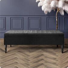 137cm Safar Plain Ottoman Storage Bench -Naples Shoes Bench with Black Turned Wooden Legs - Black Upholstery Footstool Storage