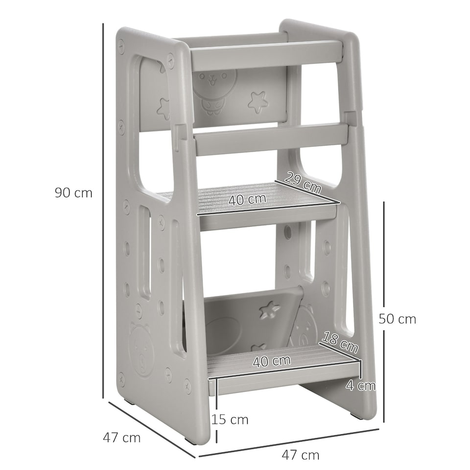 image 1 of HOMCOM Kids Step Stool, Adjustable Standing Platform, Toddler Kitchen Stool Grey