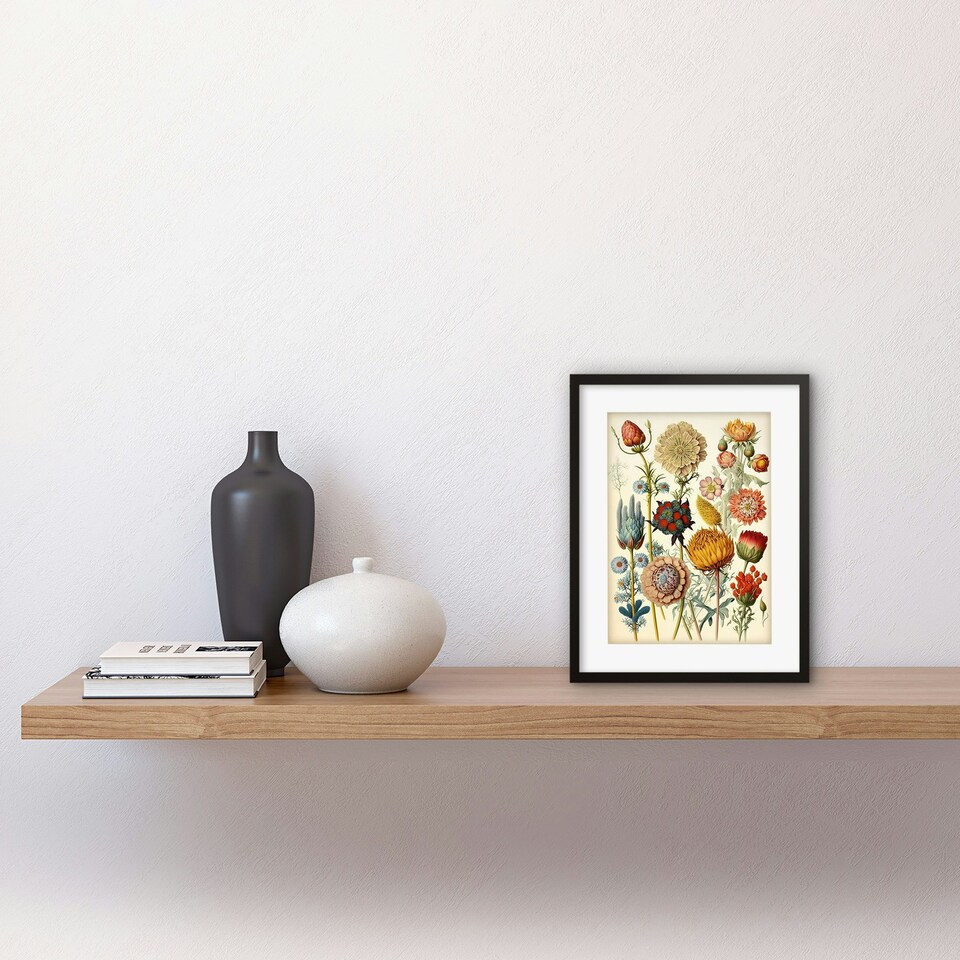image 1 of Botanical Ernst Haeckel Style Plant Watercolour 9x7" Black Framed Wall Art Print
