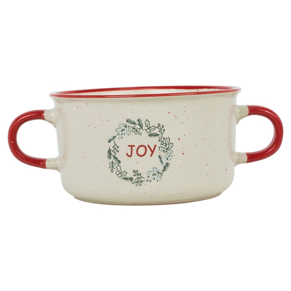 image 1 of Christmas Soup Mugs Jumbo Stoneware Two Handle Festive Xmas Bowls | Multi | Set of 4