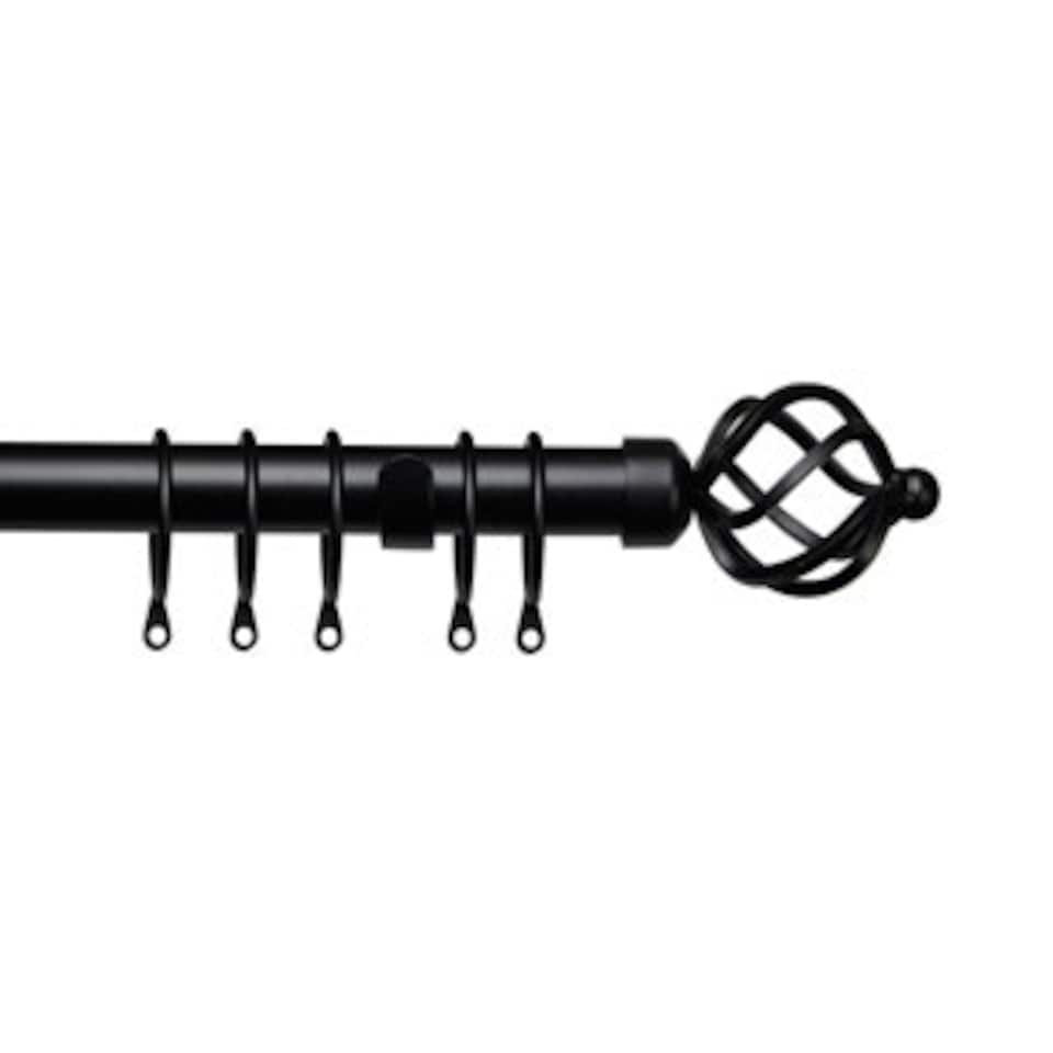 image 1 of 25-28mm Cage End Black Metal Curtain Pole Set 200 - 380cm | Black | Black