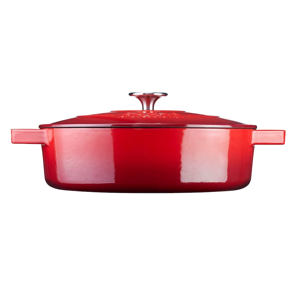 image 1 of Cooks Professional Cast Iron Casserole Dish 28cm - Ovenproof Pan with Lid | Red | Red