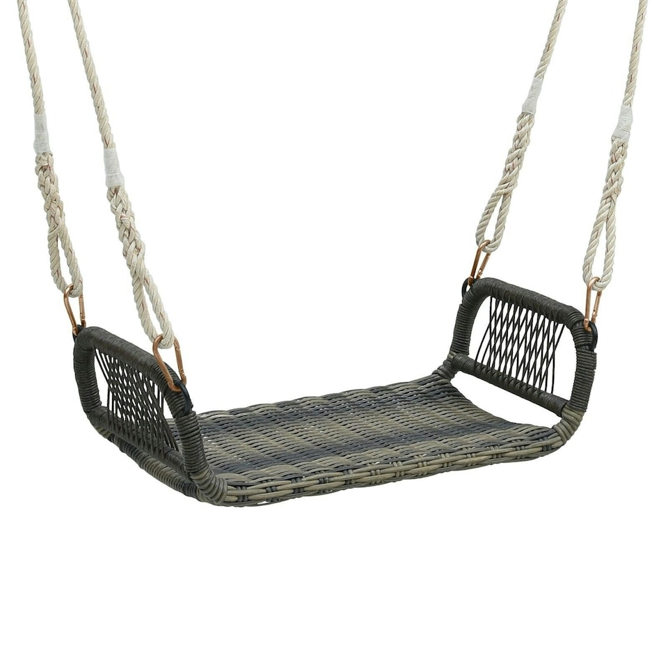 image 1 of COSTWAY Patio Swing Bench Backless Rattan w/Hanging Ropes Black