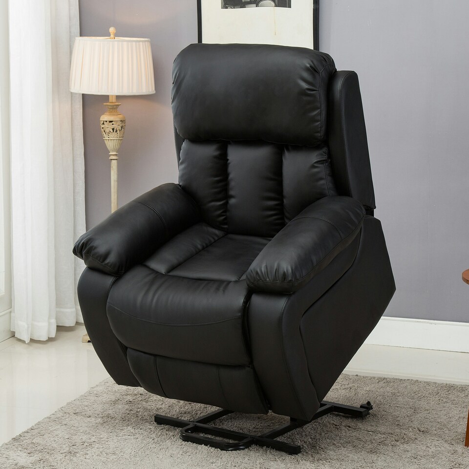image 1 of Chester Single Motor Rise Recliner Bonded Leather Heat & Massage Chair (Black)