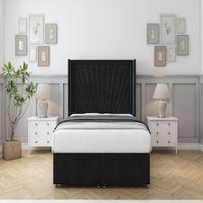Sloomy Rutherford Black Plush Ottoman Bed With Mattress With 54" Wingback Headboard 4' Small Double