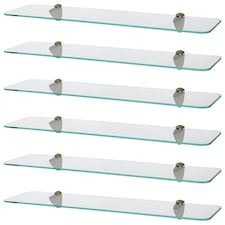 Harbour Housewares Rounded Floating Glass Bathroom Shelves - 60cm - Clear/Gold - Pack of 6 | Clear | Clear/Gold