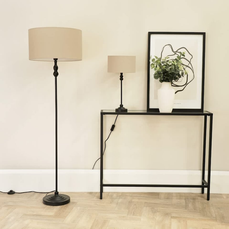 image 1 of ValueLights Maggie Black Candlestick Table Lamp Natural Shade | Black