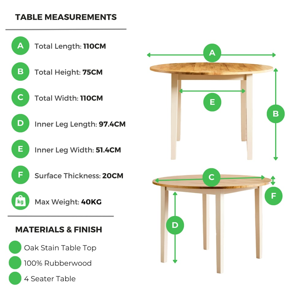 image 1 of Furniturebox Salcombe Oak and Cream Solid Wood Round Dining Table