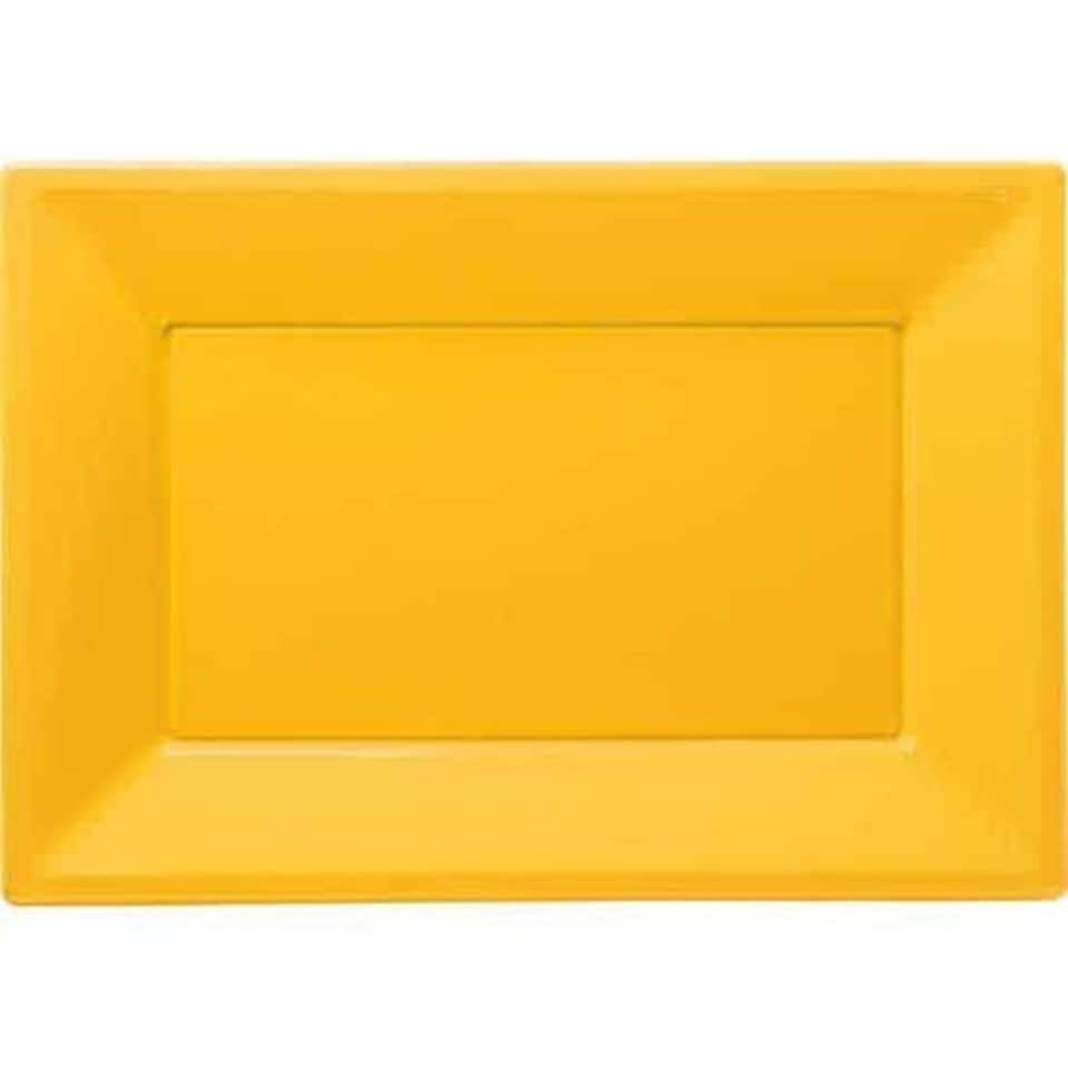 Yellow Rectangular Reusable Plastic Serving Tray –23 x 33cm – Pack of 3