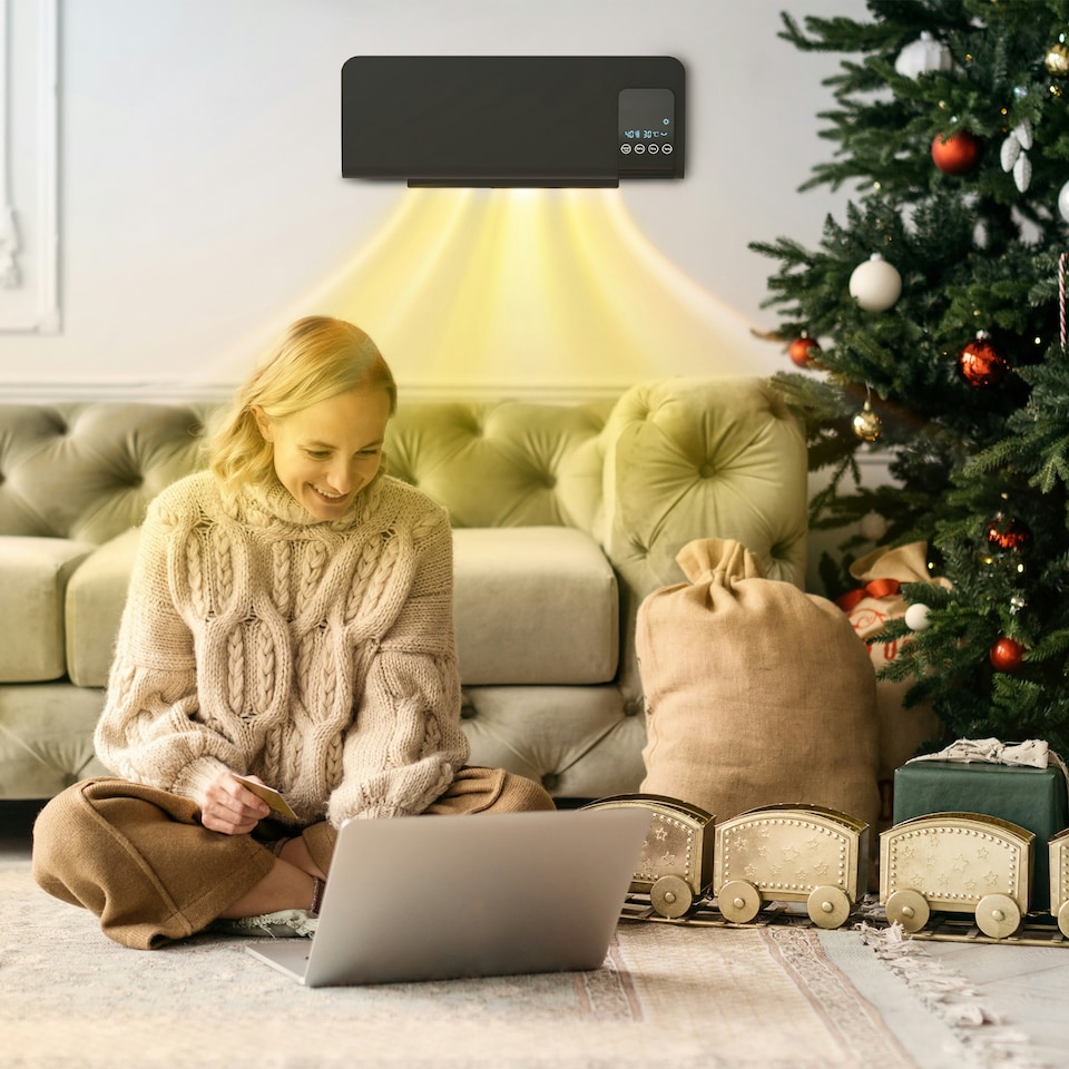 image 1 of HOMCOM 2000W Wall Mounted Ceramic Heater with Remote Control for Home Black