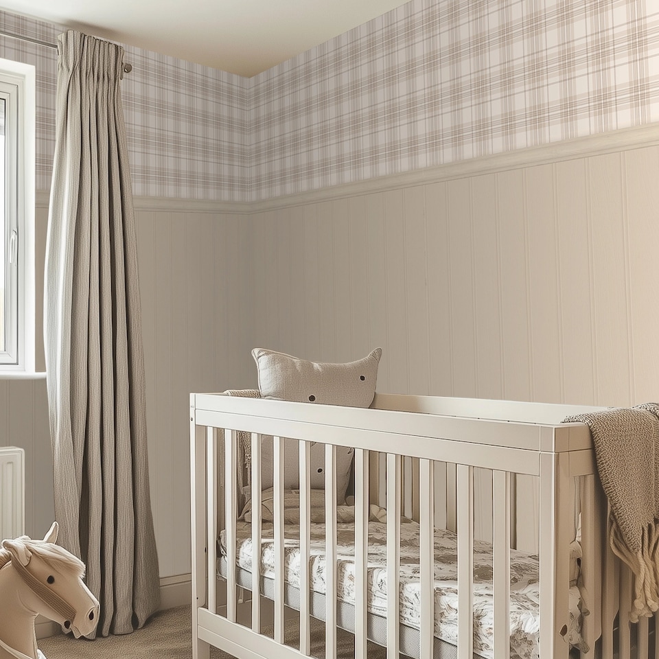 Sample of Traditional Check Panel Wallpaper in Cream and Butterscotch with Light Butterscotch Panel | Cream | Neutral