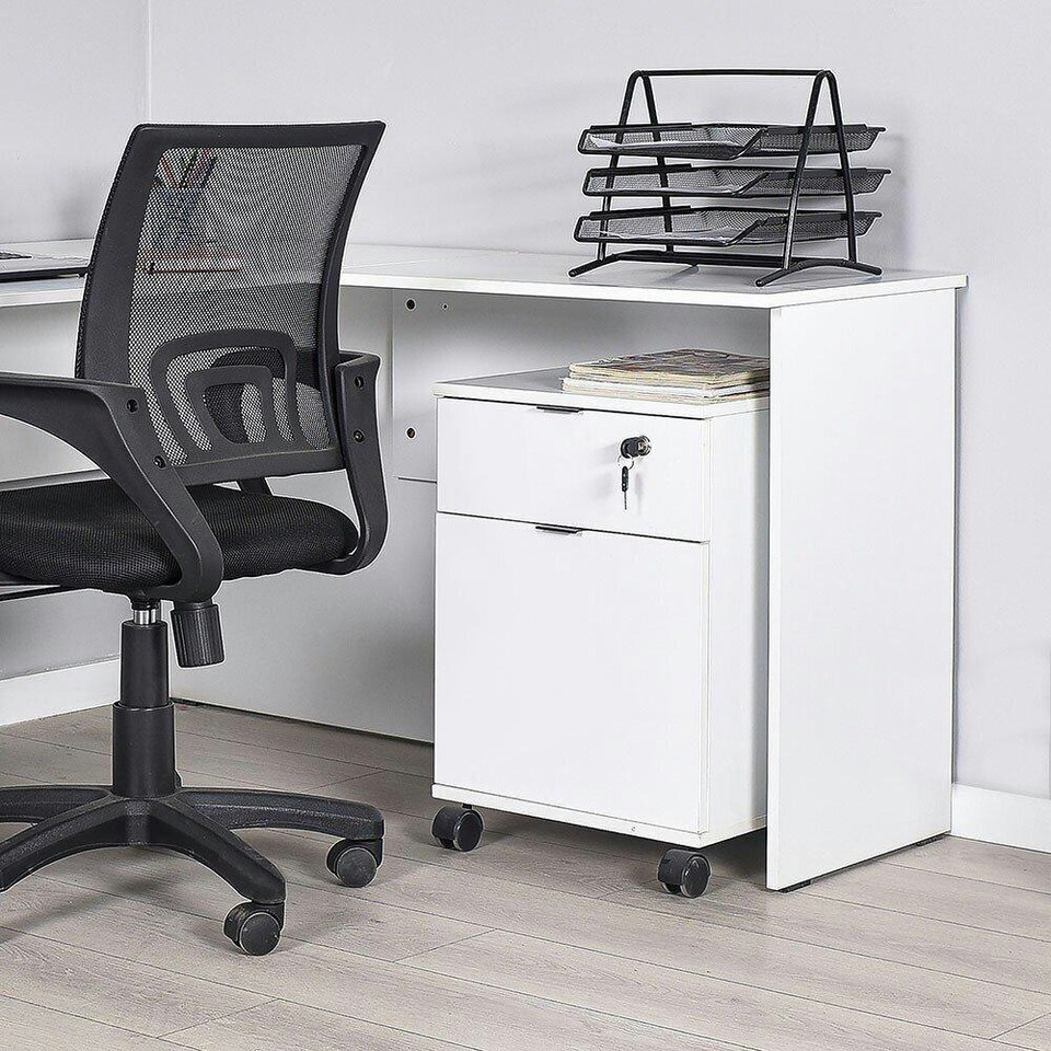 image 1 of Adore Rio Matt White Mobile Office Storage Cart With Lockable Drawer White