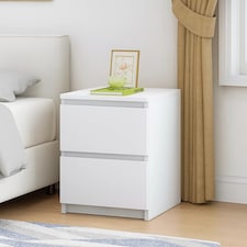 Keaton Gloss White 2 Drawer Bedside Table Freestanding Chest Of Drawers (40 x 55 x 40cm - D x H x W) | White | White | 1
