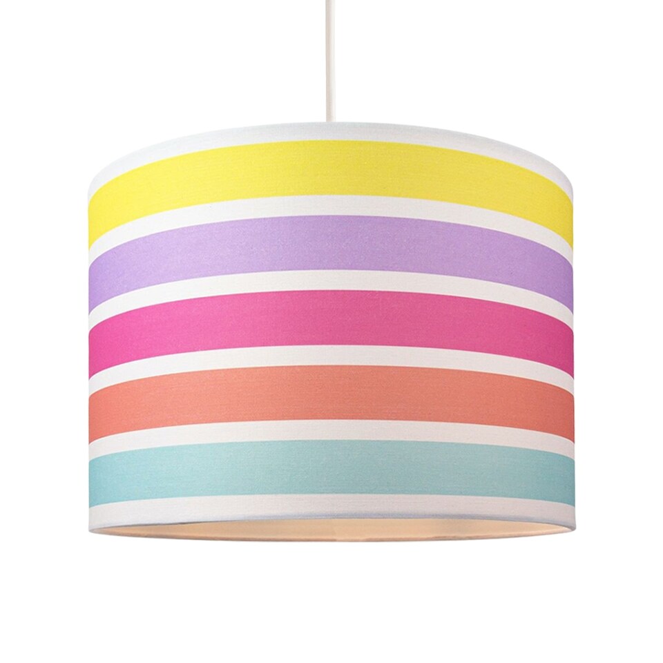 image 1 of Modern and Cute Multi Coloured Rainbow Stripe Cotton Fabric Lamp Shade - 12 | Multi | 12"