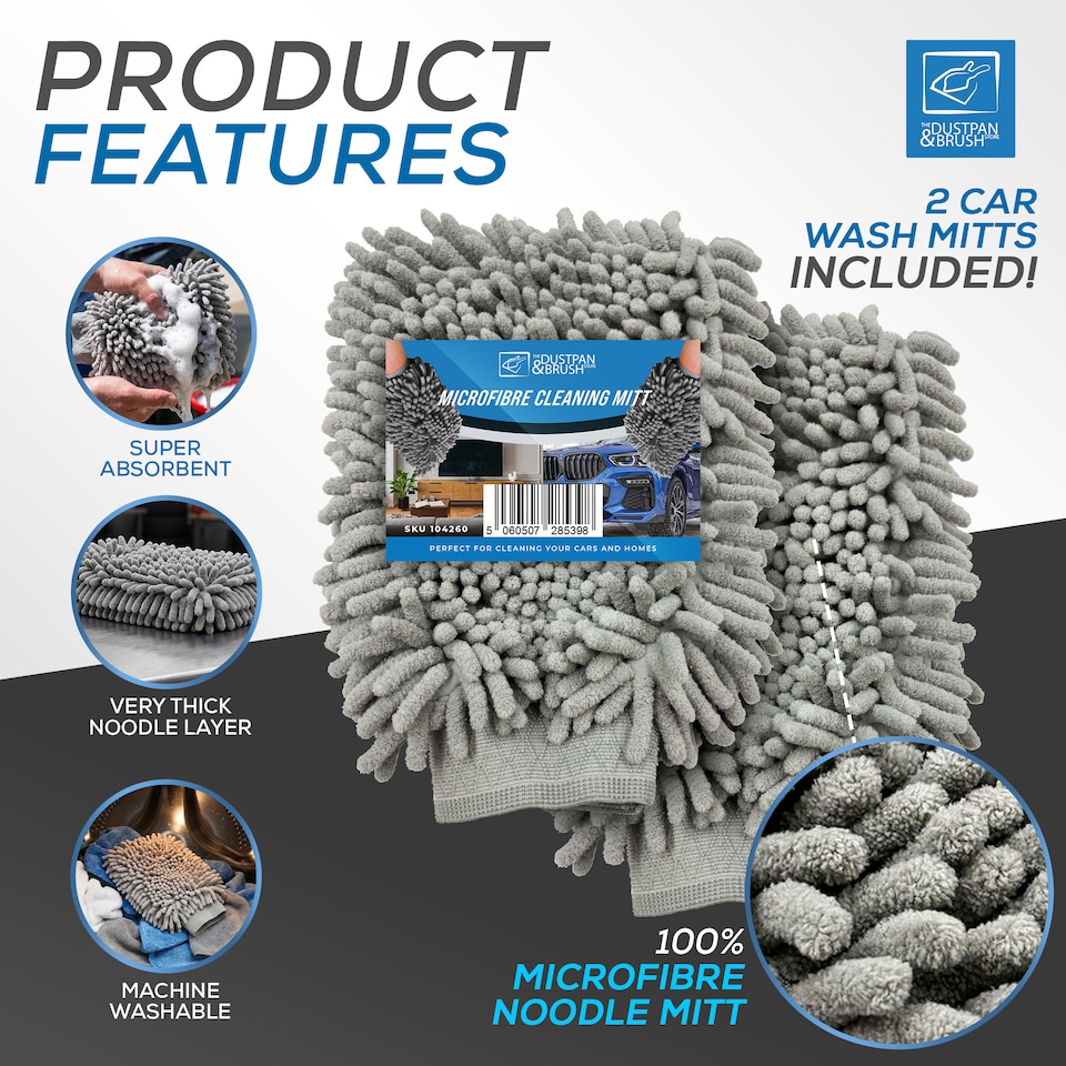 image 1 of Microfibre Cloth Car Wash Mitt Glove Double Sided Wash Mitt for Car Washing - Pack of 2
