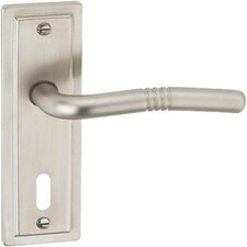 Nevada Metal Lever Latch Door Handles Set Round Rose Internal & External | Silver | Satin Nickel Keyhole | 1