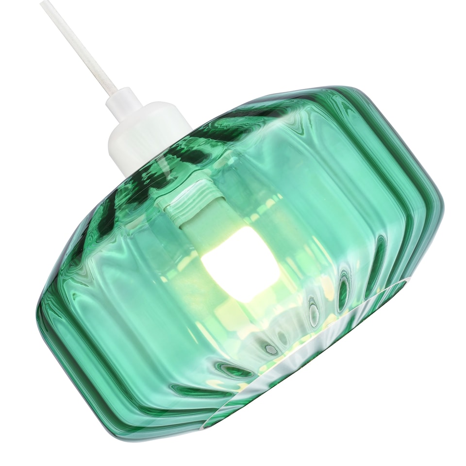 image 1 of Modern Emerald Green Ribbed Glass Non Electric Pendant Shade with Flat Style | Green