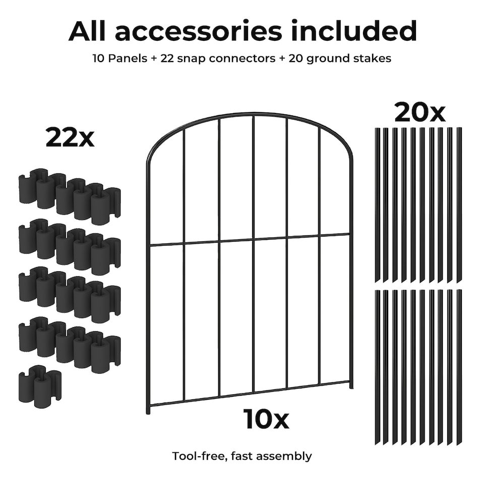 image 1 of Levede 10 Pack Metal Garden Fence Decorative Animal Barrier Outdoor Pet Border | Black