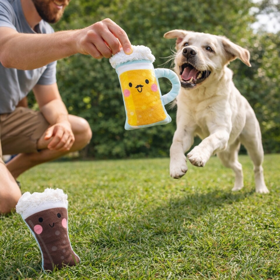 image 1 of Pack of 3 Squeaky Plush Dog Toy Summer Drinks Design Pet Puppy Chew Fetch