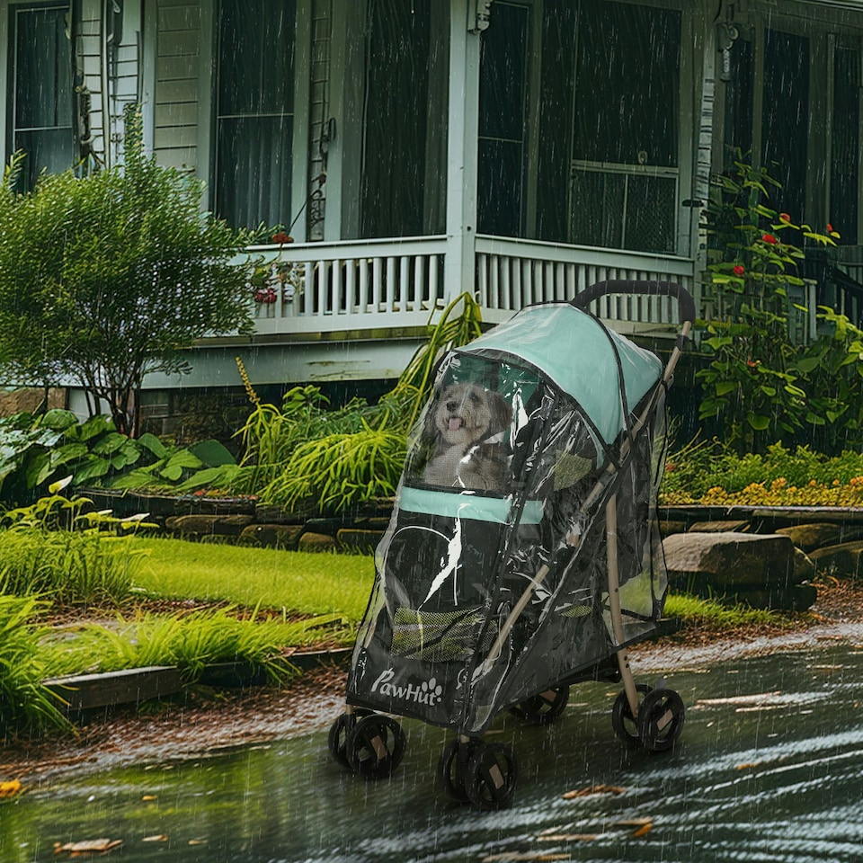 image 1 of PawHut Pet Stroller for XS and S Dogs w/ Rain Cover - Green