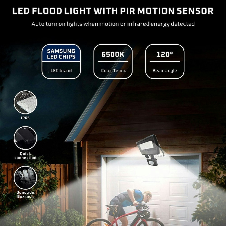 image 1 of ValueLights LED 50w IP65 Black Outdoor Garden Flood Wall Light In Cool White