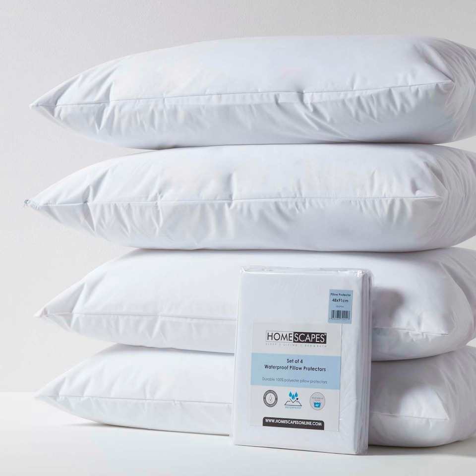 image 1 of Homescapes Waterproof Pillow Protectors King Size - Pack of 4 White