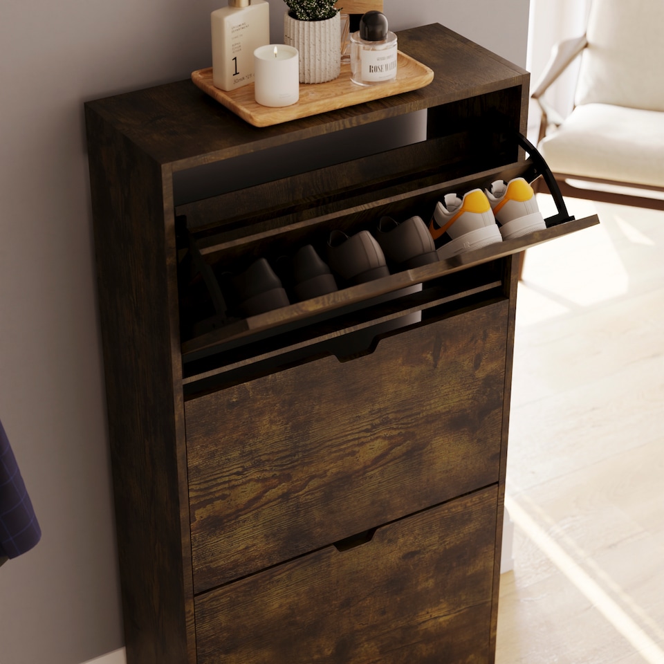 image 1 of Vida Designs 3 Drawer Shoe Cabinet Shoe Rack Storage Cupboard, Dark Wood