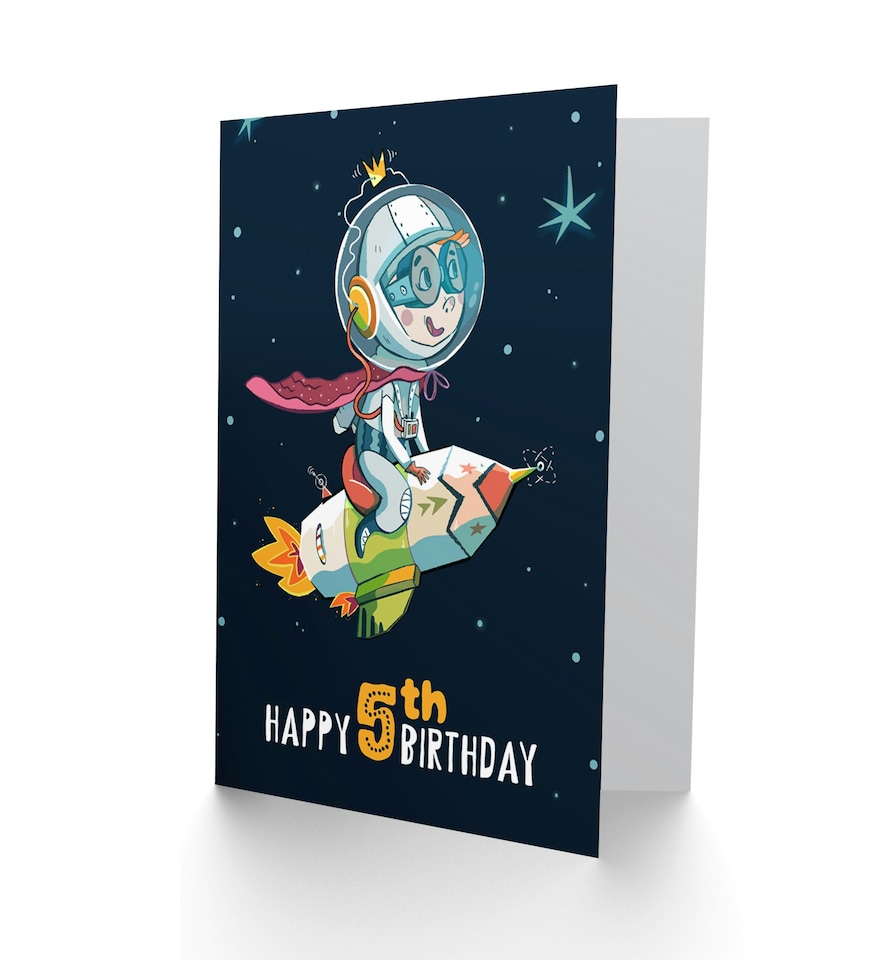 image 1 of Space Rocket Astronaut 5 Year Old Child Kids 5th Birthday Card