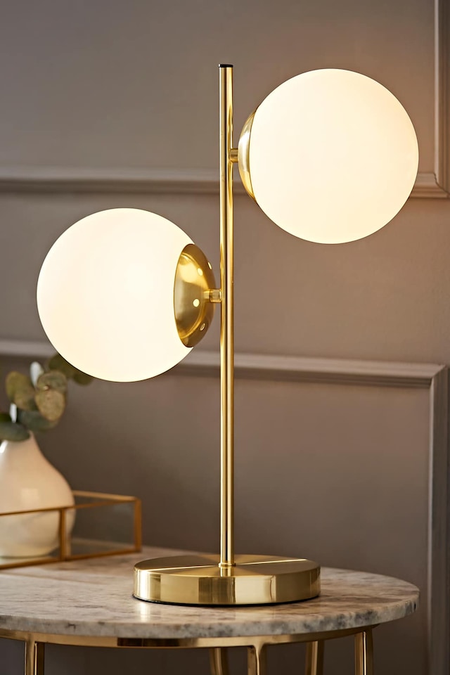image 1 of ValueLights Jas Gold Metal Table Lamp White Frosted Glass Shades