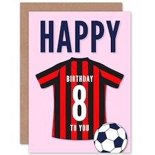 Football Strip Kit Red Striped Top Age 8 Year Old Child Kids 8th Birthday Card