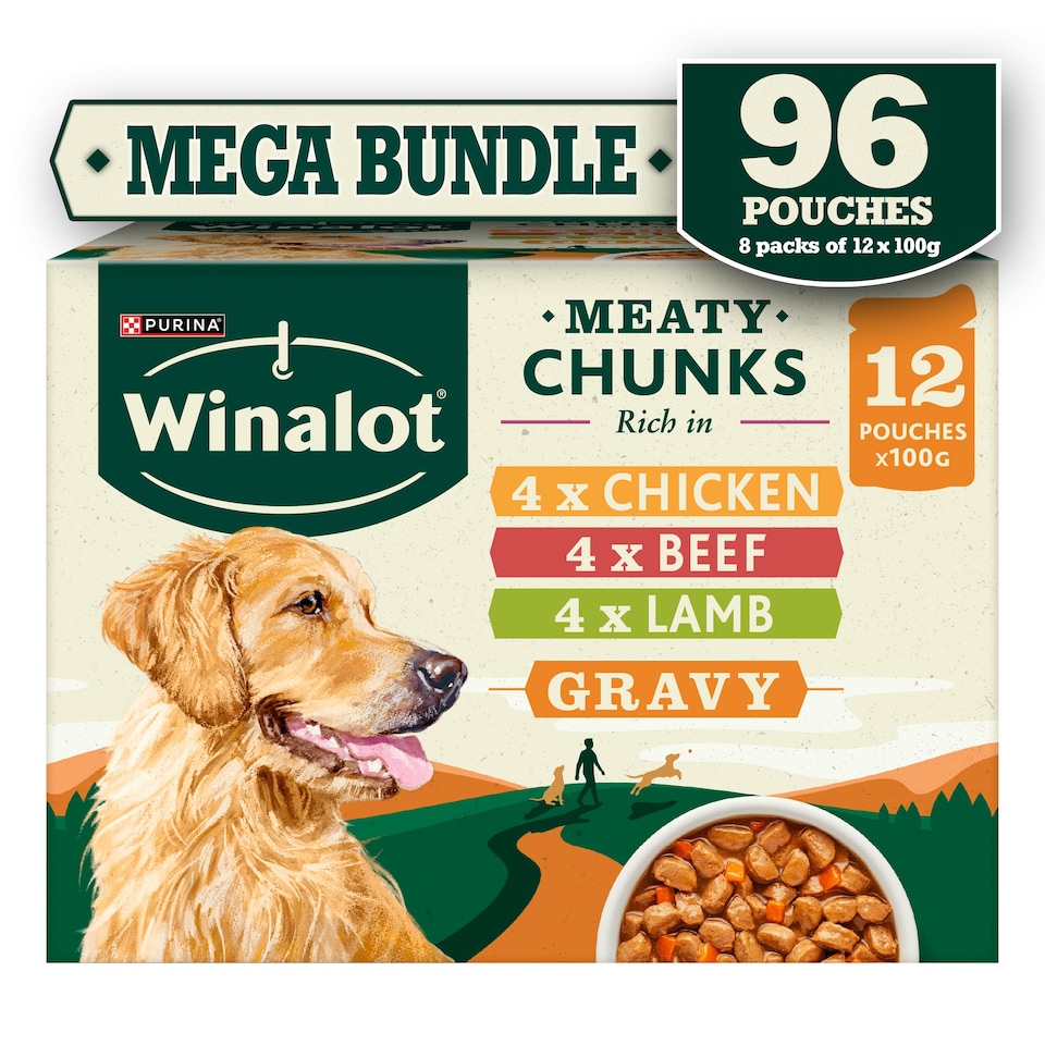 Winalot Meaty Chunks Mixed In Gravy Wet Dog Food 96X100G (Pack Of 8)