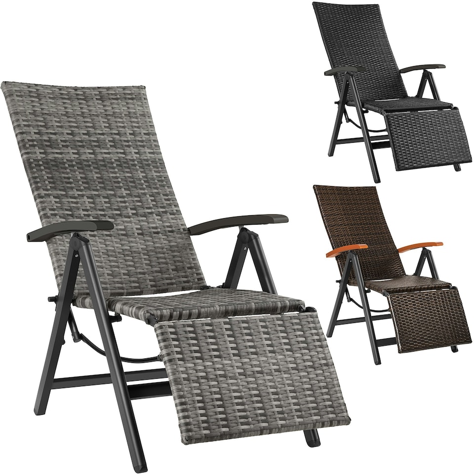image 1 of Garden Chair Brisbane - 6-way adjustable backrest and footrest, foldable Brown