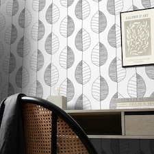 Fika Leaf Wallpaper in Black and White Multi